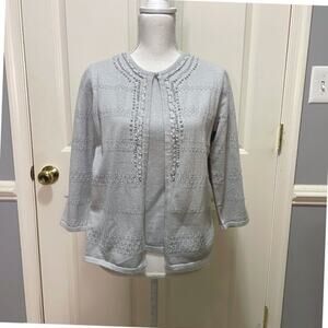 Alfred Dunner Petite MED Silver Beaded Twinset Cardigan & Shell Sparkle Party